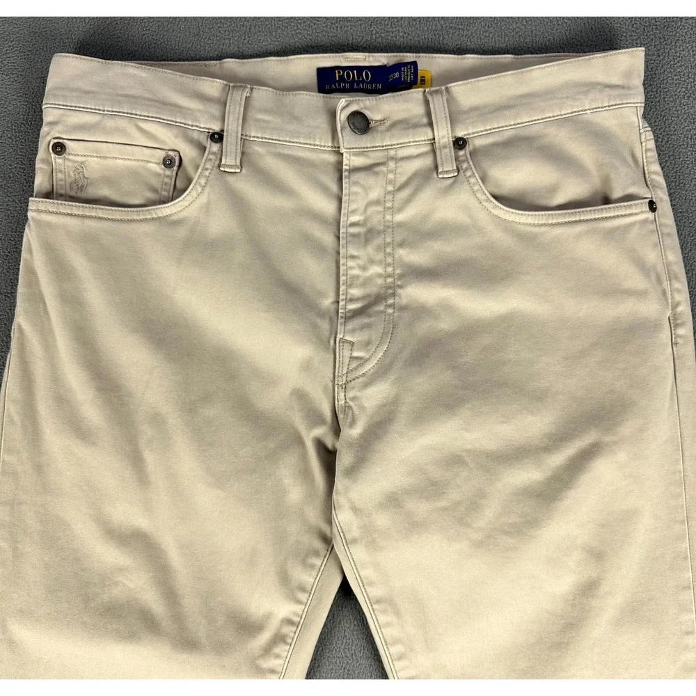 Polo Ralph Lauren Pants Mens 32x30 Beige Varick‎ Slim Straight Sateen Pony Logo